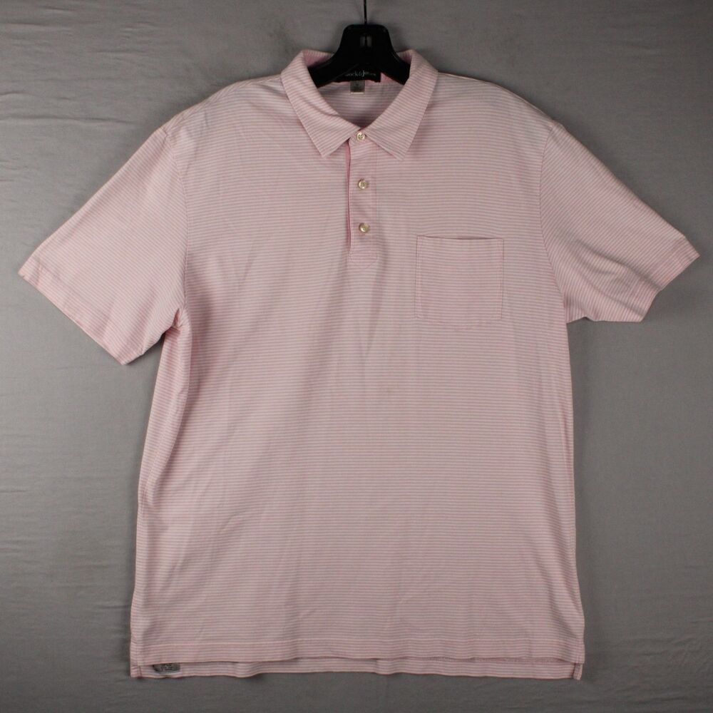 Bullock & Jones Pink Striped Medium Golf Polo Mens 100% Pima Cotton Casual